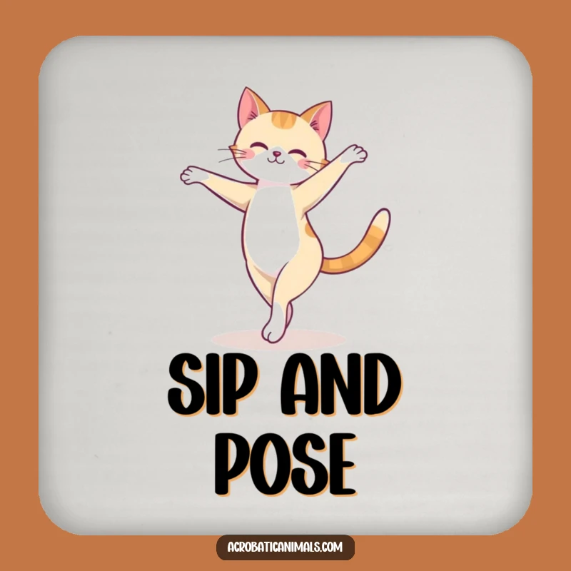 Funny Cat Arabesque Drink Coaster: Graceful Kitty Ballet Table Protector, Gift
