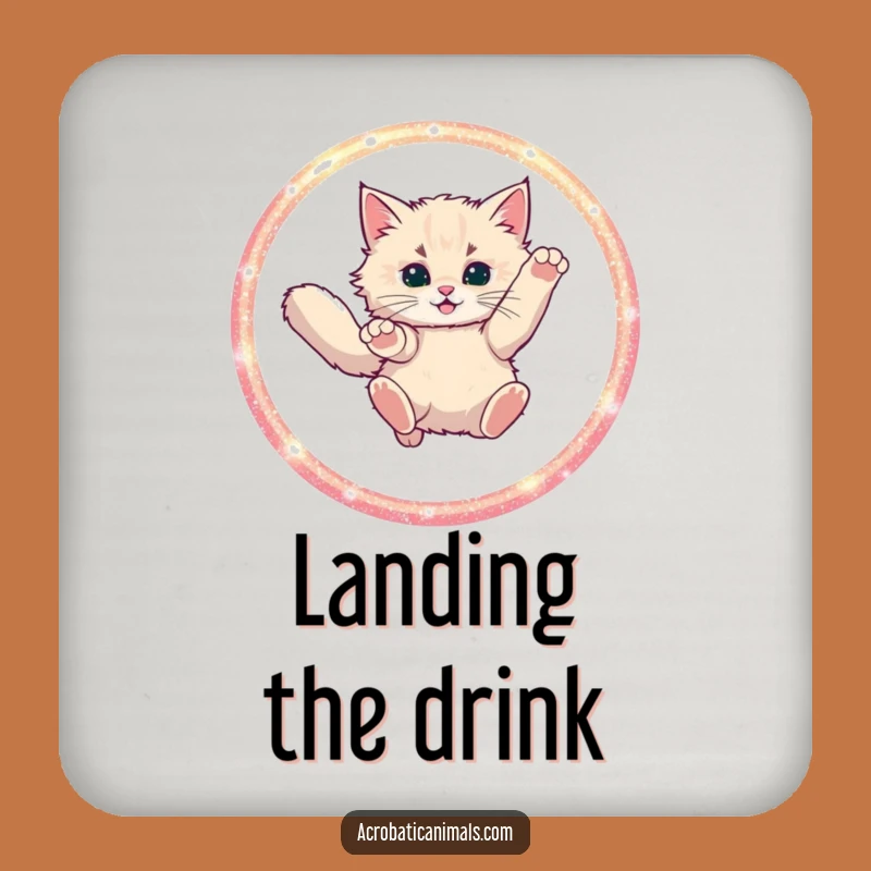 Funny Cat Hoop Leap Drink Coaster: Protect Surfaces with Feline Flair