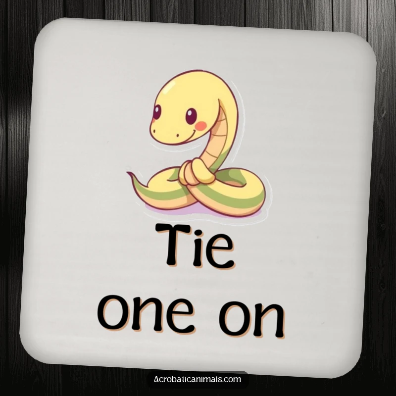 Funny drink coaster with a snake tied into a playful knot, adding humorous and flexible elegance.
