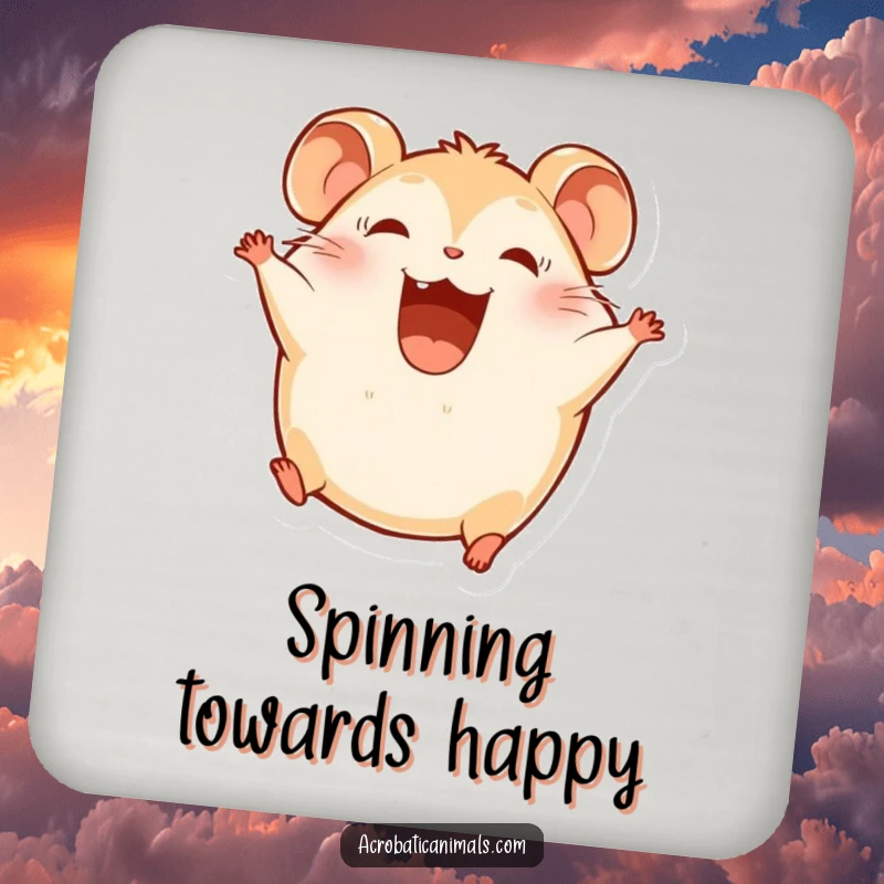 Funny Hamster Coasters: A round hamster character somersaults with a smile, adding playful decor.