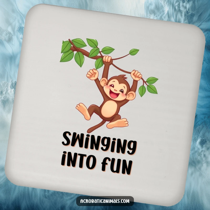 Funny Monkey Vine Swing Coaster: Features a delighted monkey swinging from a vine, protecting surfaces with humor and jungle charm, a great accessory.
