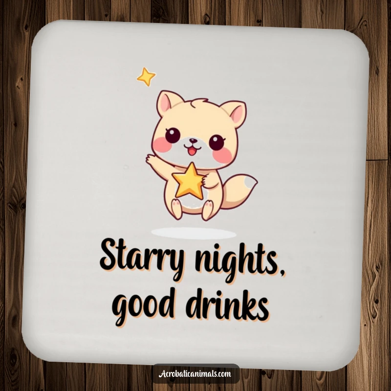 Funny Coasters: A small animal balancing a star on its paw, adding a touch of whimsy and magic to tables.