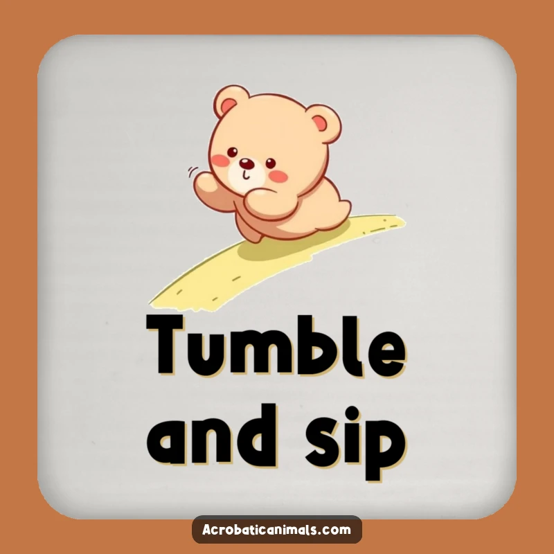 Funny Tumbling Bear Cub Coaster - Protect Surfaces with Adorable & Hilarious Art