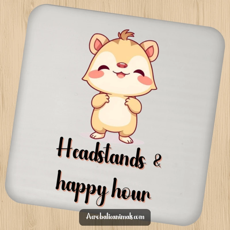 Funny Coasters: A tiny creature proudly performing a handstand, adding a humorous and protective element to tables.