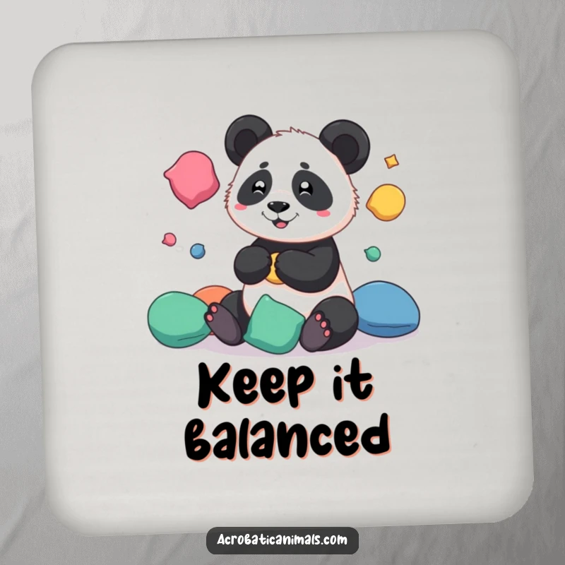 Funny coaster set featuring a playful panda juggling beanbags, providing stylish and humorous protection for drinks.