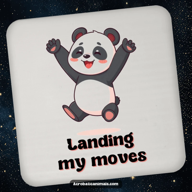 Funny Panda Acrobat Coaster: Features a joyful panda in a dynamic split jump, protecting surfaces with humor and style, a cool party accessory.