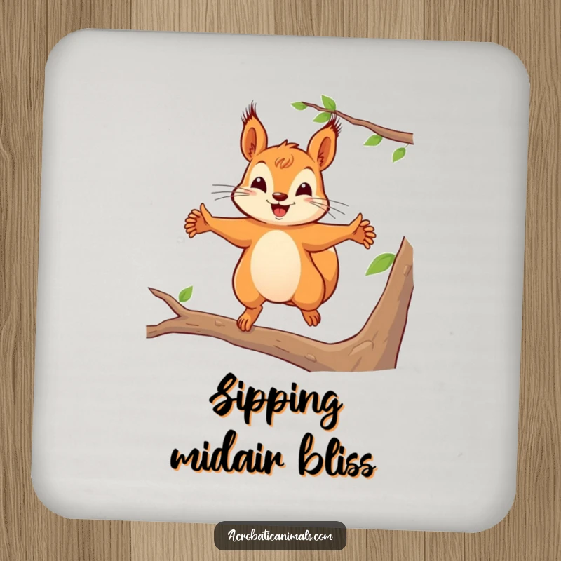 Funny squirrel coaster featuring a playful leap, adding a touch of nature and humor, a cute and practical funny gift.