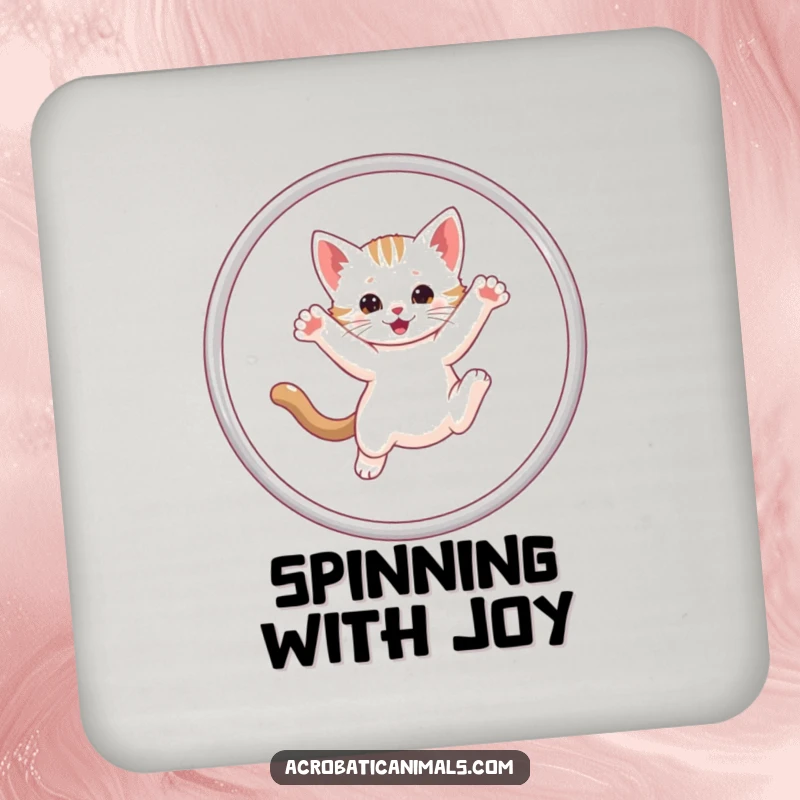Funny Kitten Hula Hoop Coaster featuring a silly kitten performing a hula hoop move, protecting surfaces with humor.