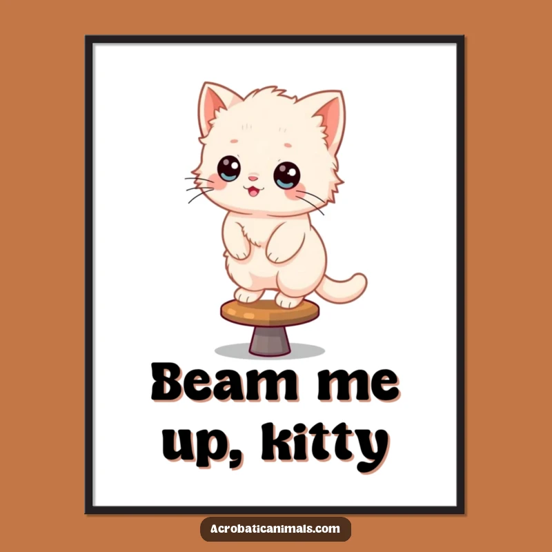 Funny Kitten Beam Balance Poster: Adorable Gymnastics Art for Walls!