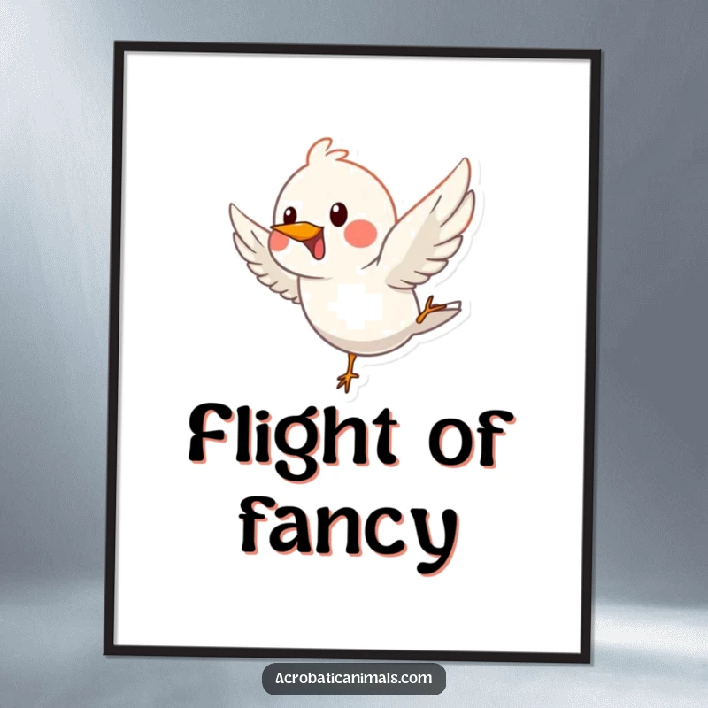 Funny poster art of a happy bird in a graceful dive, bringing a sense of freedom and playful elegance.