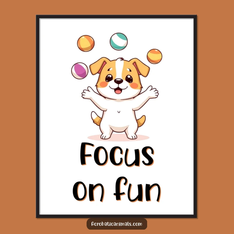 Funny Juggling Dog Poster: Vibrant Canine Circus Art for Wall Smiles