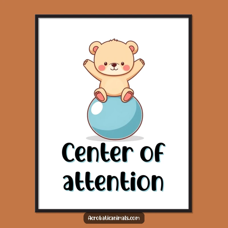 Funny Bear Cub Yoga Ball Poster: Hilarious Art for Your Wall