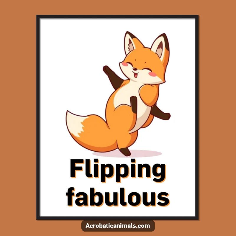 Funny Fox Cartwheel Poster: Playful Acrobat Art, Perfect Wall Decor Gift