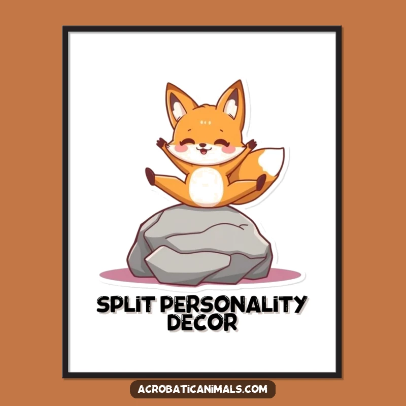 Funny Fox Split Poster: Cheerful Rock Acrobat Art, Unique Funny Gift