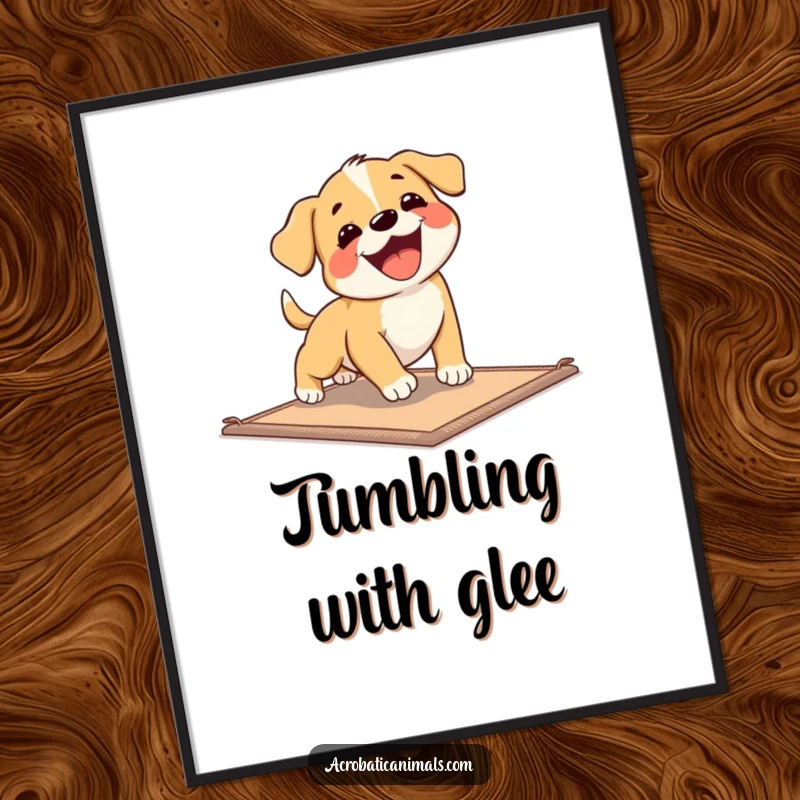 Funny Puppy Exercise Poster showcasing a happy puppy in mid-tumble, embodying pure joy and playful energy for wall decor.