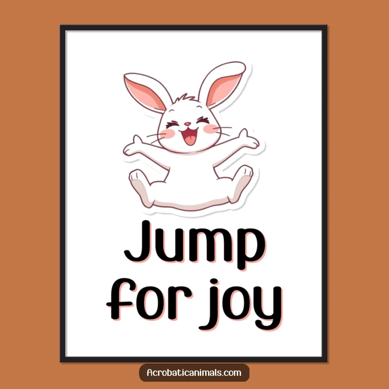 Funny Rabbit Split Jump Poster: Joyful Floppy Ears Wall Art, Gift