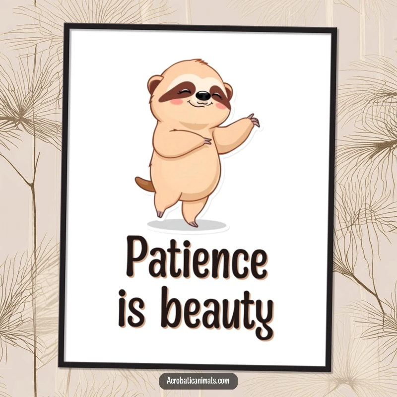 Funny sloth ballet poster print, showing a contented sloth in a graceful ballet pose. Humorous and serene wall art, perfect gift.