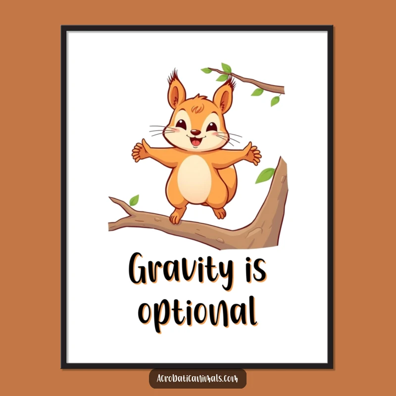 Funny Squirrel Leap Poster: Adorable Playful Art for a Hilarious Funny Gift