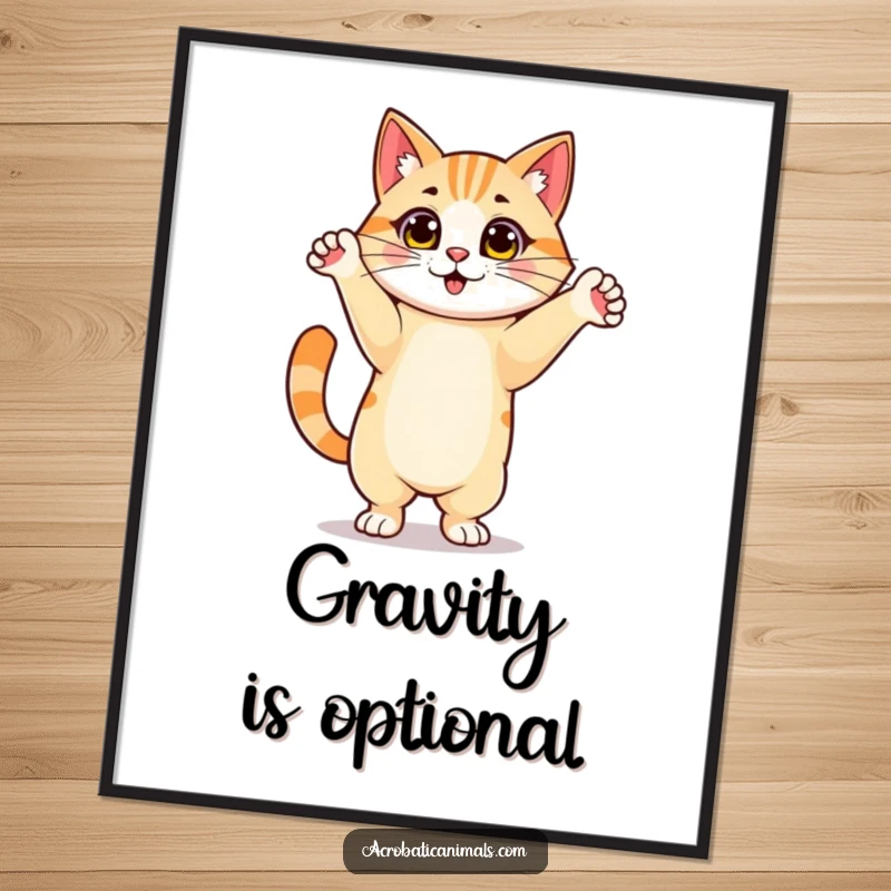 Funny poster showcasing a proud cat mastering a handstand, bringing artistic flair and humor to any wall. Perfect gift.