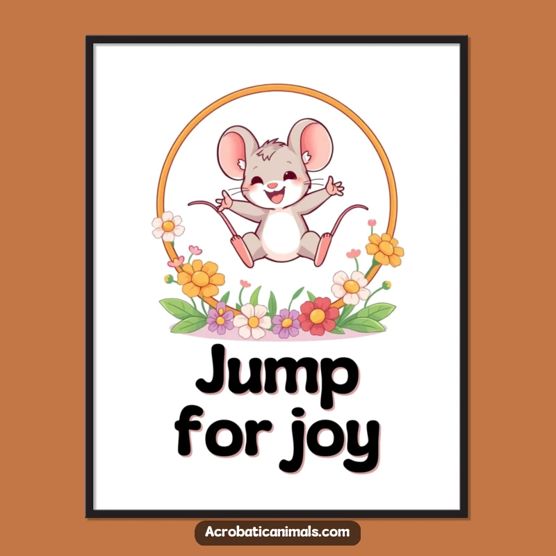 Funny Mouse Leaping Poster - Brave Flower Jumper Art, Hilarious Courage Decor Gift