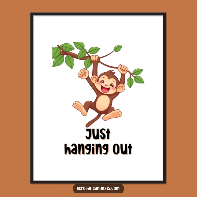 Funny Monkey Swing Poster: Delighted Character Art, Perfect Wall Decor Gift
