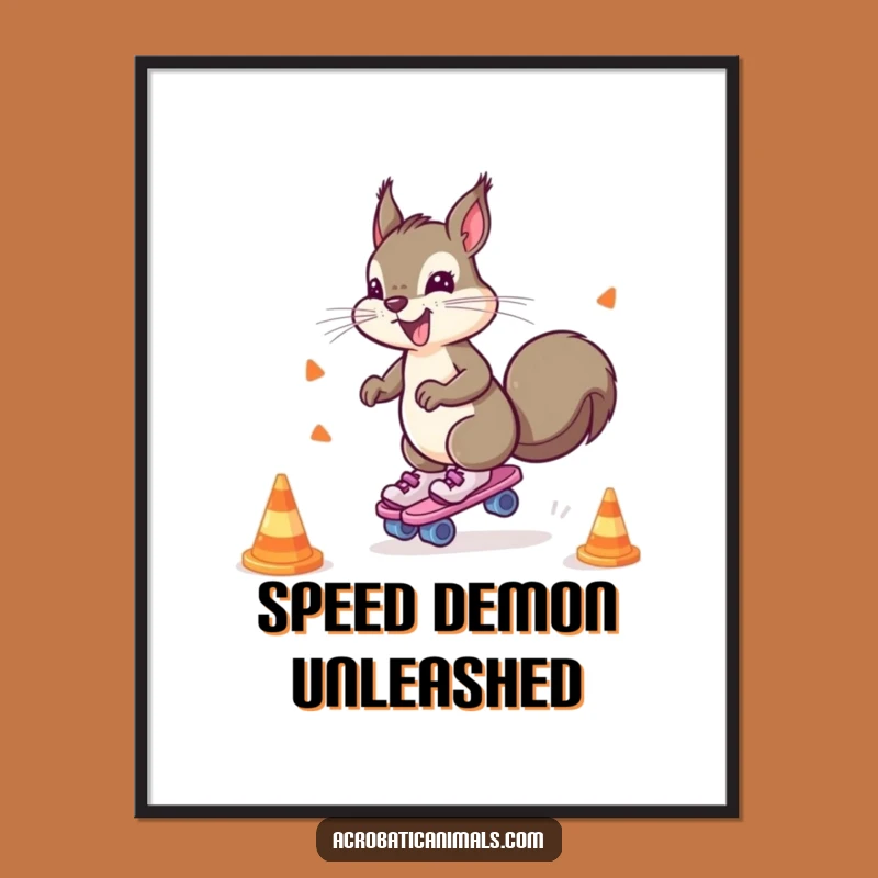 Funny Squirrel Roller Skates Poster - Energetic Art for Wall Decor