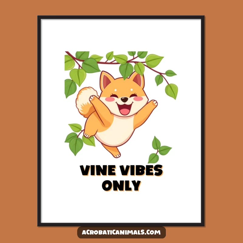 Funny Shiba Inu Poster: Joyful Swinging Puppy Wall Art Gift