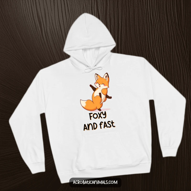 Funny Fox Cartwheel Hoodie: A cozy sweatshirt featuring a playful fox doing a cartwheel, designed for warmth and a touch of sly humor.