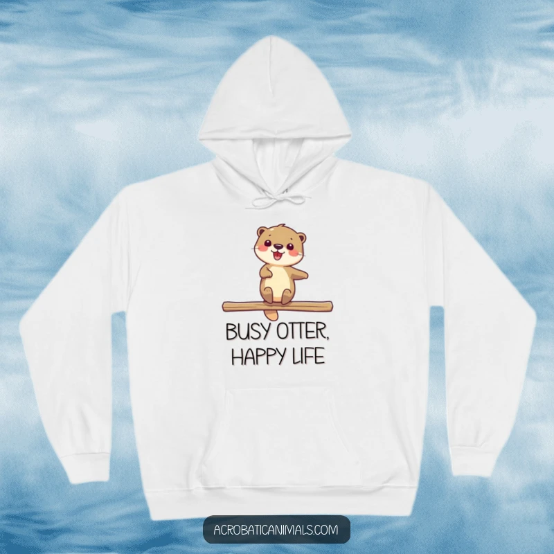 Funny hoodie featuring a delighted otter spinning on a beam, offering comfort and a dose of aquatic humor. Excellent gift.