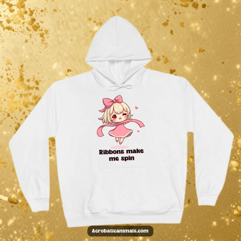 Funny Hoodie: A cute character spinning a ribbon with carefree delight, offering warmth and whimsical joy.