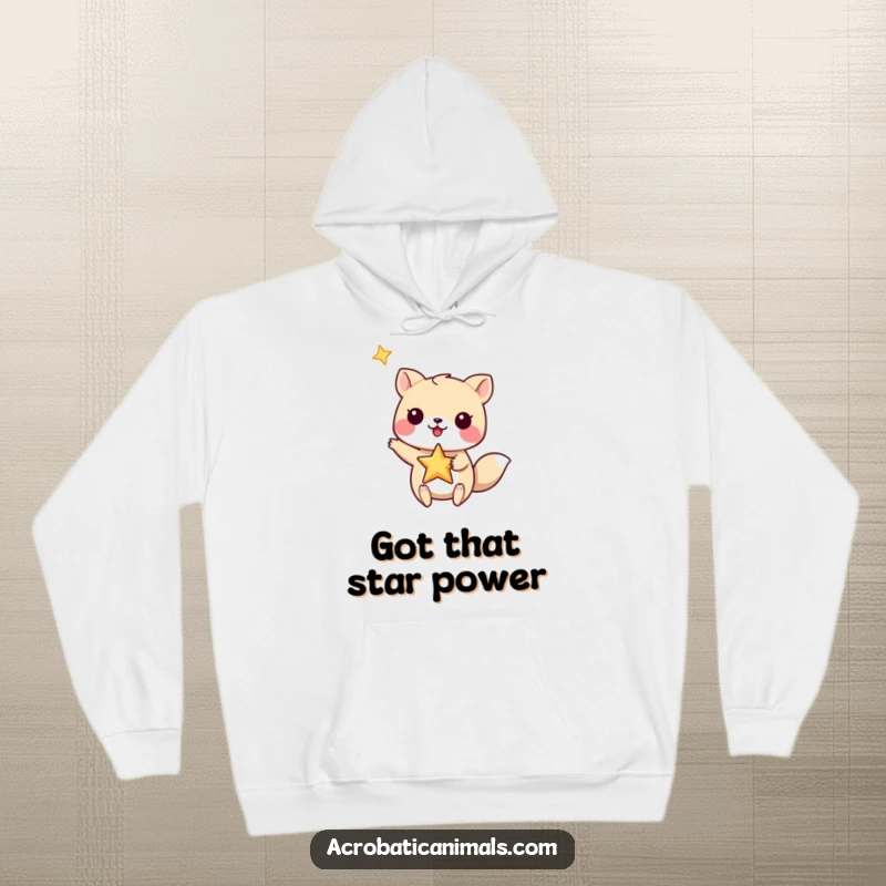 Funny Hoodie: A small animal balancing a star on its paw, providing cozy warmth and a touch of magical aspiration.