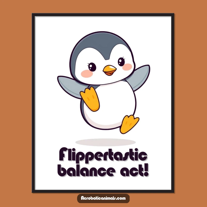Free Printable Penguin Art: Balancing Flipper Downloadable for Quirky Wall Decor!