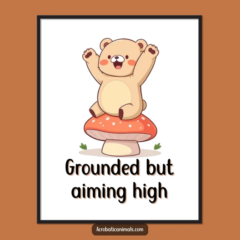 Free Printable Bear Cub Handstand Wall Art: Whimsical Mushroom Downloadable