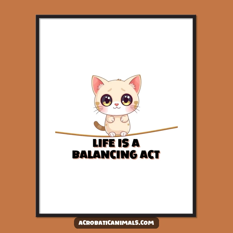 Free Printable Cat Tightrope Wall Art: Funny Kitten Downloadable Art for Home