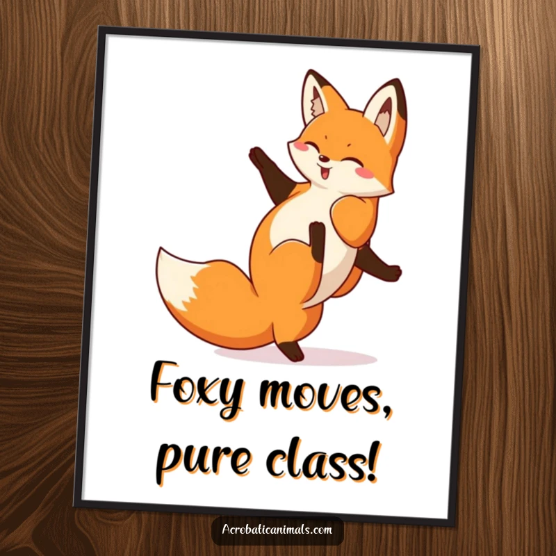 Funny Free Printable Fox Wall Art: A playful fox performs a perfect cartwheel, bringing dynamic energy and fun to any wall.