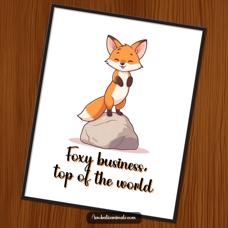 Funny Free Printable Wall Art: A curious fox performs an impressive handstand on a rock, adding quirky charm.