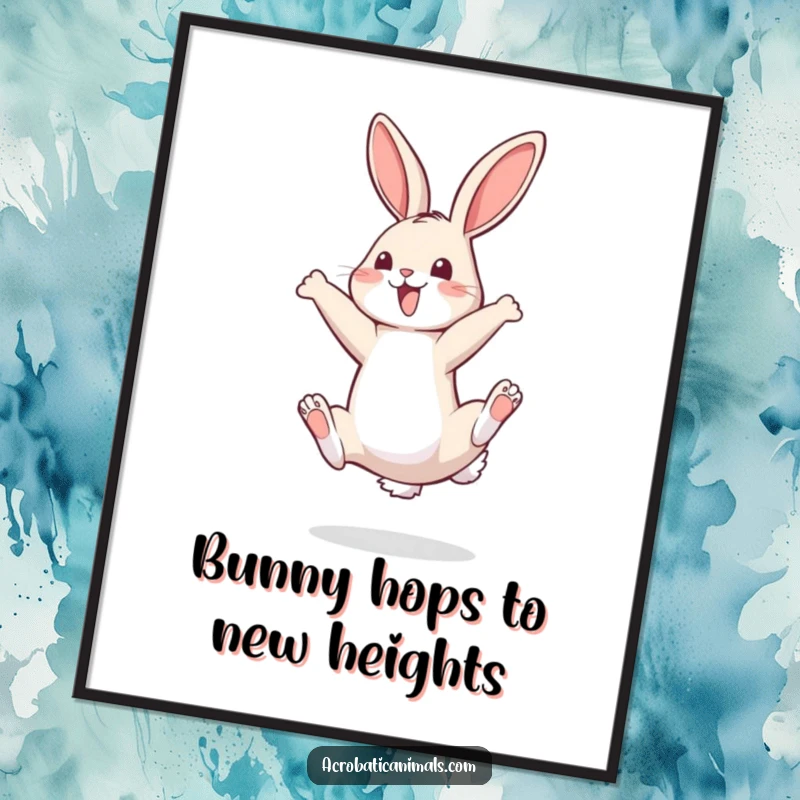 Funny Free Printable Wall Art: Bouncy bunny performing a perfect somersault. Downloadable, whimsical decor.