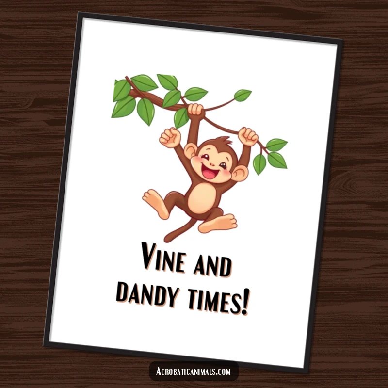 Funny Free Printable Monkey Wall Art: A playful monkey swings with ease from a vine, bringing a touch of the jungle home.