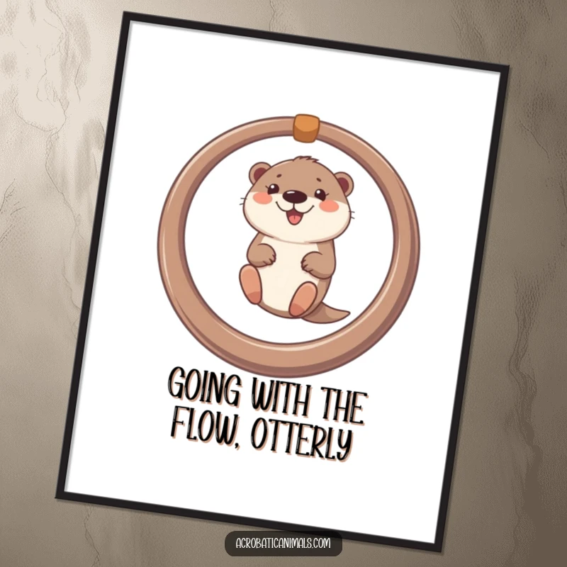 Funny Free Printable Wall Art: A smiling otter swings joyfully from a ring, adding fun to any wall.