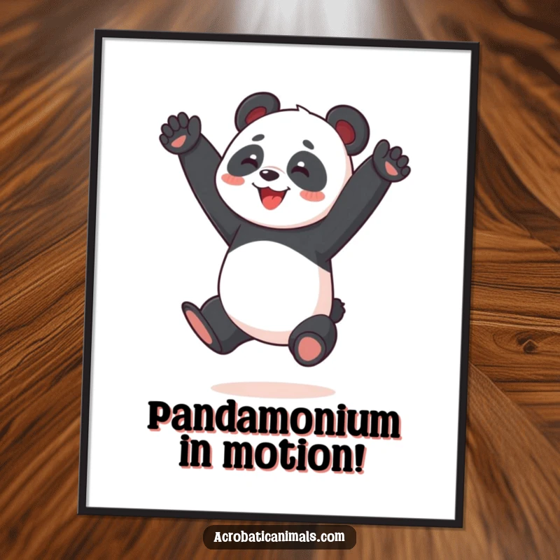 Funny Free Printable Panda Wall Art: A joyful panda caught mid-air performing an epic split jump, ready for your wall.