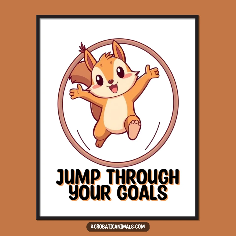 Free Printable Wall Art: Determined Squirrel Hoop Jump, Adventurous Squirrel Decor Downloadable Poster