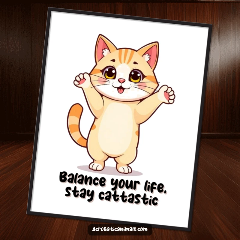 Funny Free Printable Wall Art of a cat in a perfect handstand, adding a humorous and artistic touch to any space.