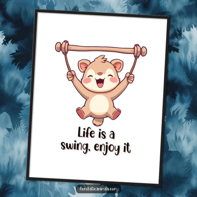 Funny Free Printable Wall Art: A happy animal joyfully swinging from a bar, captured in a moment of pure delight.