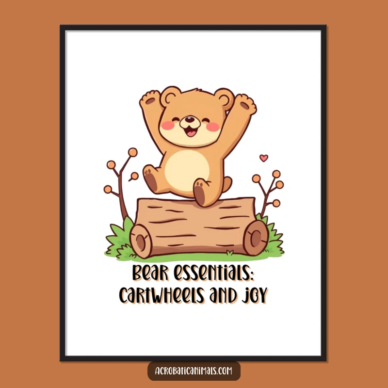 Free Printable Wall Art: Joyful Bear Cartwheel - Dynamic & Funny Decor