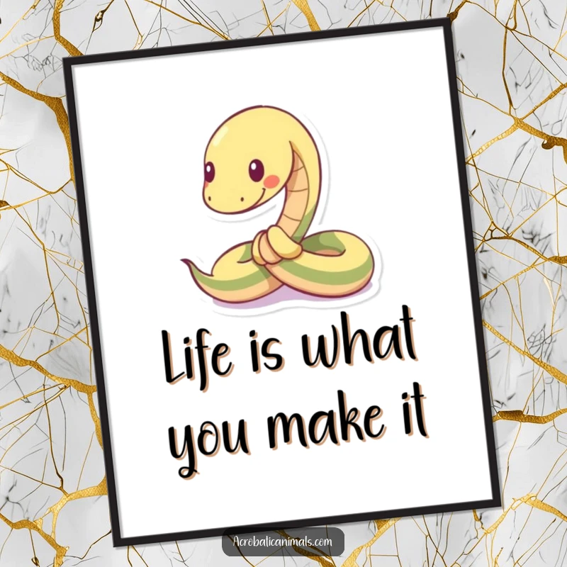 Funny Free Printable Wall Art: A flexible snake playfully tied into an intricate, amusing knot with a cheerful expression.