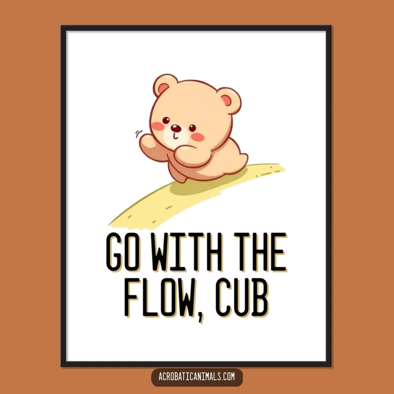 Free Printable Wall Art: Tumbling Bear Cub, Gentle Slope Download