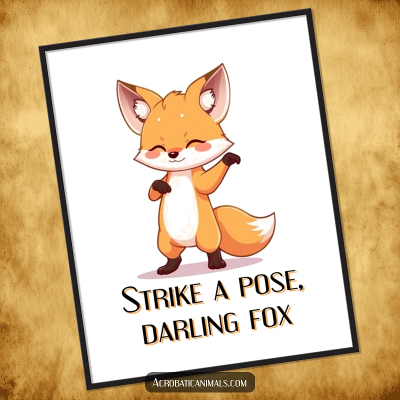 Funny Free Printable Wall Art: A small fox masterfully strikes a dramatic, eye-catching dance pose.