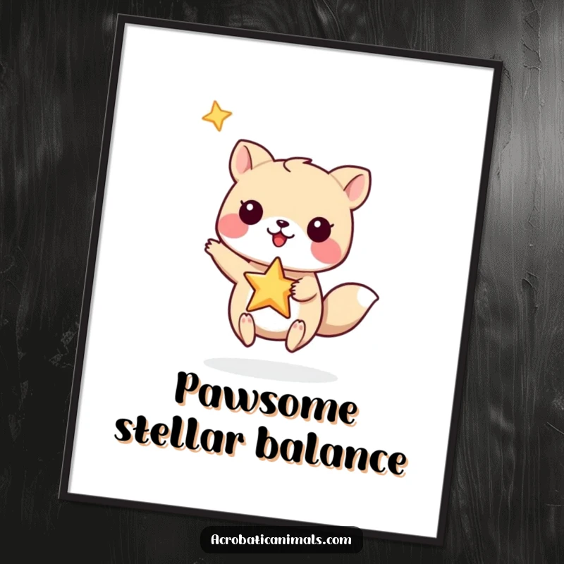 Funny Free Printable Wall Art: A small animal perfectly balancing a radiant star on its paw.