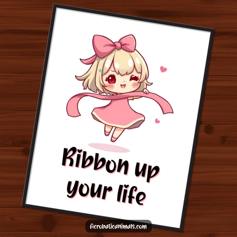 Funny Free Printable Wall Art: A character in mid-spin with a ribbon, exuding carefree happiness.