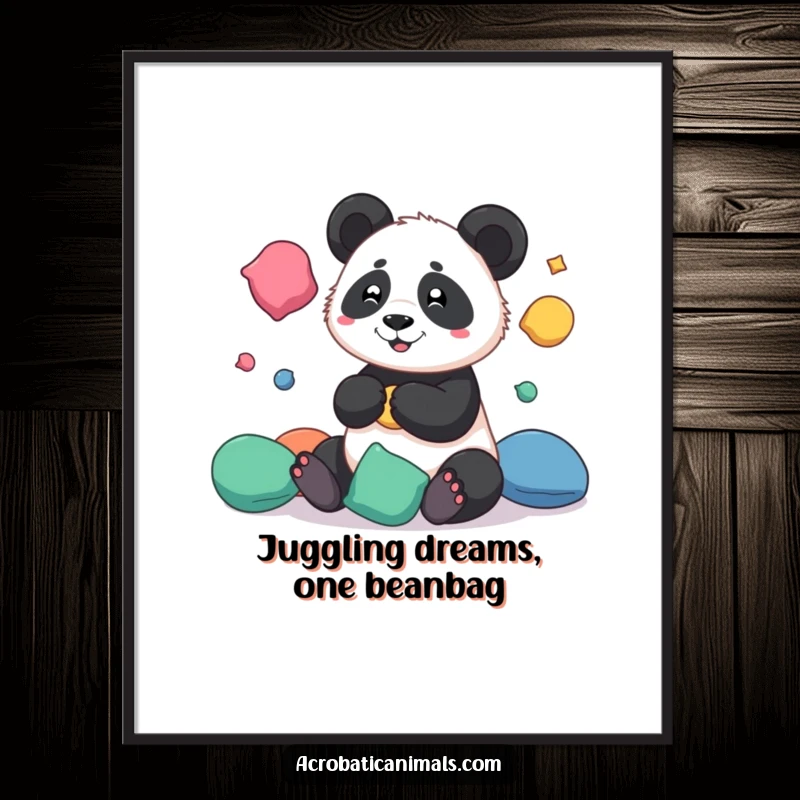 Funny Free Printable Wall Art: A playful panda skillfully juggles multiple colourful beanbags in a delightful display.